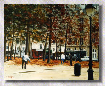 Joeurs de boules Place Dauphine, tableau reprsentant une vue de Paris