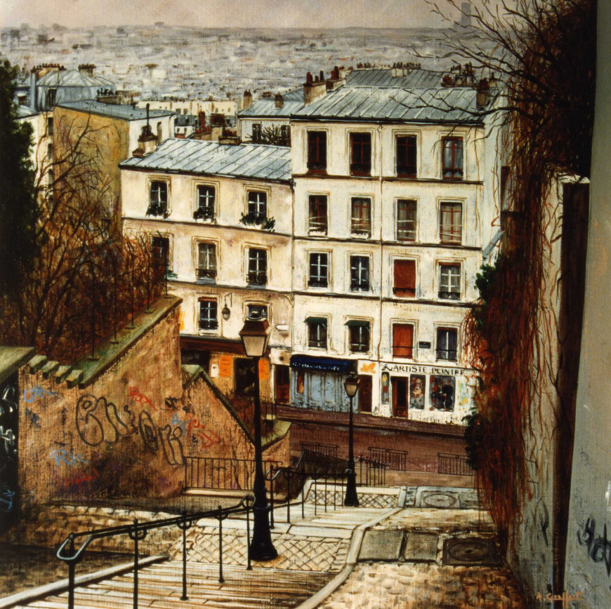 Escalier  la Butte, tableau reprsentant un escalier de la Butte Montmartre.