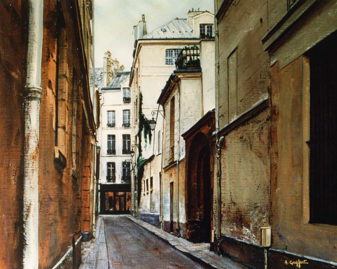 24 rue Visconti, tableau reprsentant la partie de la rue o lartiste peintre Jacques Poirier avait son atelier.