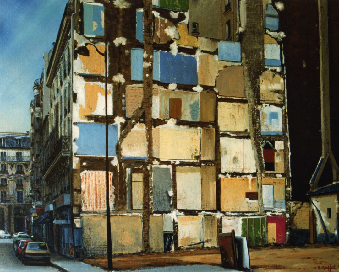 Dmolition rue de la Goutte-dOr, tableau reprsentant un immeuble ras dans une partie de la rue.