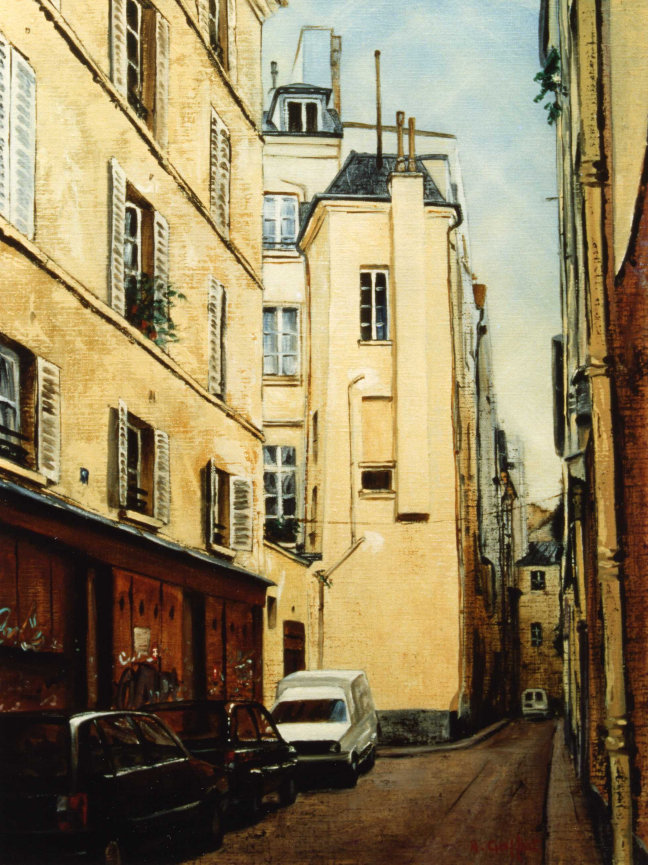 Rue de Nevers, tableau reprsentant le bout de la rue de Nevers avant limpasse de Nevers et la rue de Nesle.