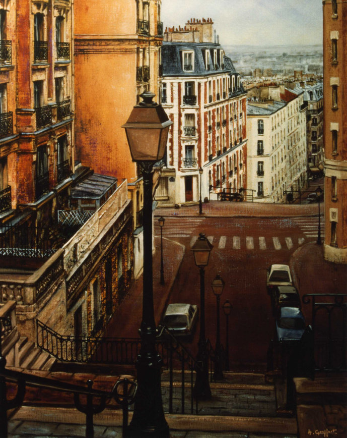 Rue du Mont-Cenis, tableau reprsentant les escaliers de la rue du Mont-Cenis.