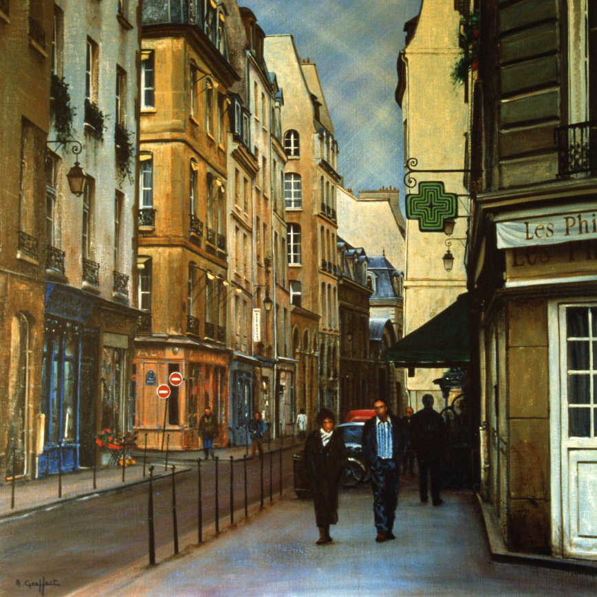 Rue Vieille-du-Temple, tableau reprsentant des promeneurs dans la rue Vieille-du-Temple.